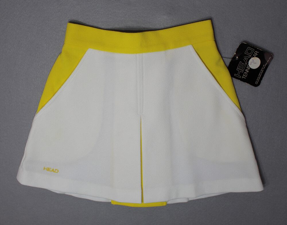 Vintage Head Tennis Wear Mini Skirt Womens Small White Yellow Pockets Golf